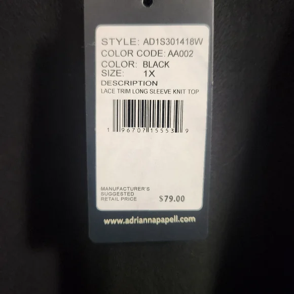Adrianna Papell Black Top Women's Blouse Size 1X - Picture 2 of 8